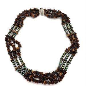 Artisan Fresh Water Peacock Pearl & Horn Necklace With Sterling Clasp